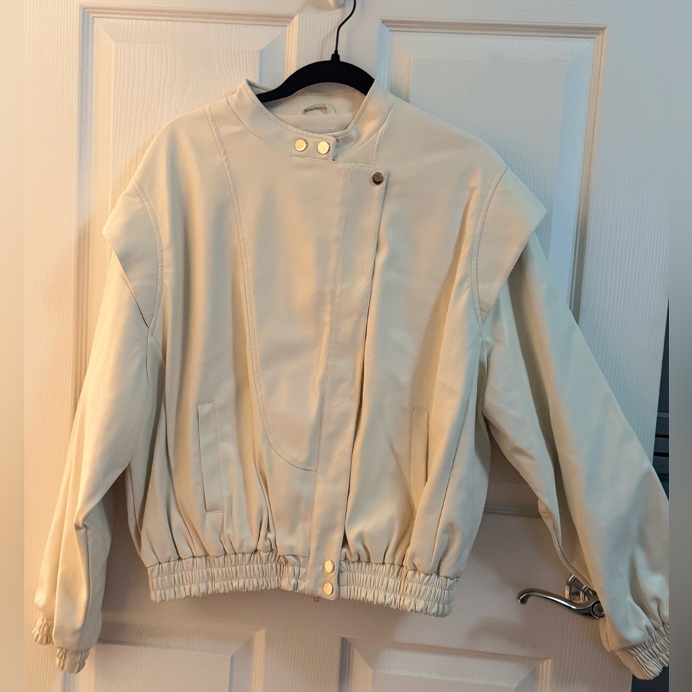 Vici Olia “Without Limits” Pocketed Faux Leather Cream Jacket
